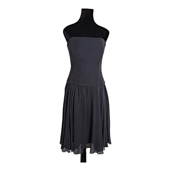 Max and Cleo Strapless Black Silk Mini Dress with Bodice Boning Size 6 - Picture 2 of 11